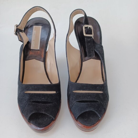 Michael Kors Black Suede Wedge Heels Retro Look Made In Italy Womens 7.5M - Picture 4 of 16